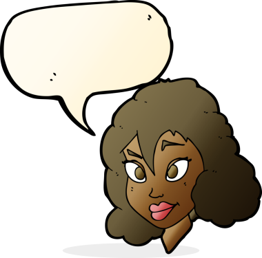 Bir insan tarafından çizilmiş konuşma balonu olan güzel bir kadın.