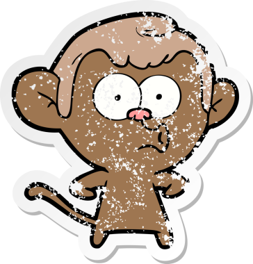 Bir insan tarafından çizilmiş karikatür kornalı maymunun sıkıntılı çıkartması.