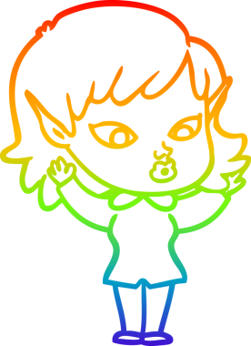 Gökkuşağı gradyan çizgisi bir insan tarafından çizilmiş güzel bir elf kızı çizimi