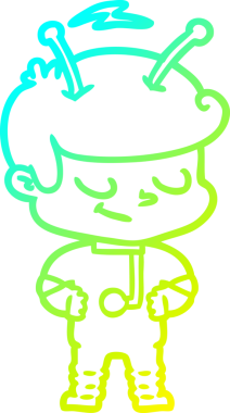 Bir insan tarafından çizilmiş dost canlısı bir uzay adamının soğuk çizgi çizimi.