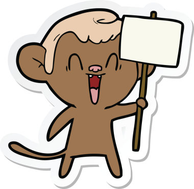 Bir insan tarafından çizilmiş gülen maymun çıkartması.