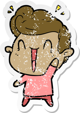 Bir insan tarafından çizilmiş heyecanlı bir karikatür çıkartması.