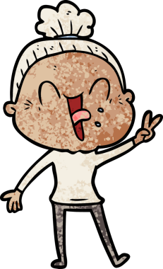 Bir insan tarafından çizilmiş mutlu yaşlı kadın çizgi filmi.