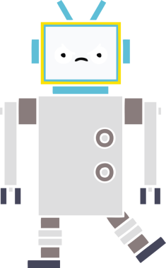 Bir insan tarafından çizilmiş düz renkli bir robot karikatürü
