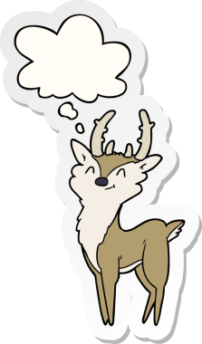 Düşünce baloncuğu insan tarafından çizilmiş bir çıkartma olan çizgi film mutlu geyiği.