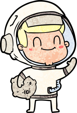 Bir insan tarafından çizilmiş mutlu astronot.