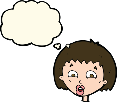 Bir insan tarafından çizilen düşünce baloncuğuyla şok olmuş çizgi film.