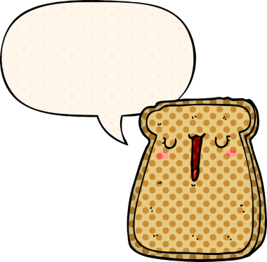 Bir insan tarafından çizilmiş çizgi roman tarzında konuşma baloncuğu olan çizgi film tostu.