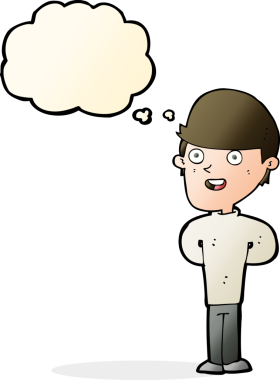 Bir insan tarafından çizilmiş düşünce balonlu mutlu adam çizgi filmi.