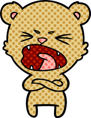 Kızgın çizgi film ayısı bir insan tarafından çizilmiş bağırıyor