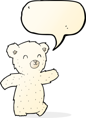 Bir insan tarafından çizilmiş konuşma baloncuklu şirin kutup ayısı.