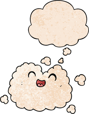 çizgi film mutlu duman bulutu düşünce baloncuğu ile grunge doku tarzı bir insan tarafından çizilmiş