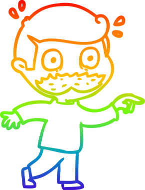 Gökkuşağı gradyan çizimi bıyıklı bir çizgi film adamı bir insan tarafından çizildi.