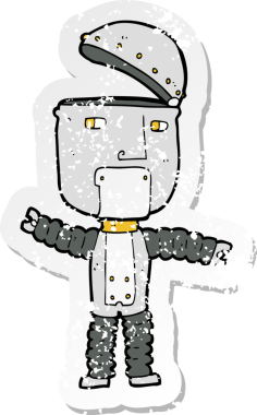 Bir insan tarafından çizilmiş karikatür robotunun gerilmiş yapıştırması.