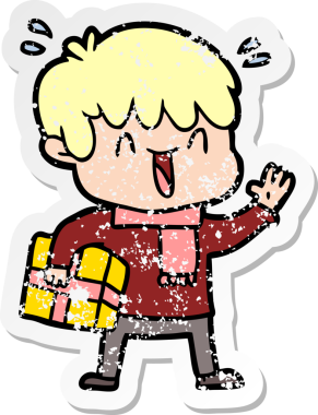 Bir insan tarafından çizilmiş gülen bir çizgi film karakterinin sıkıntılı çıkartması.