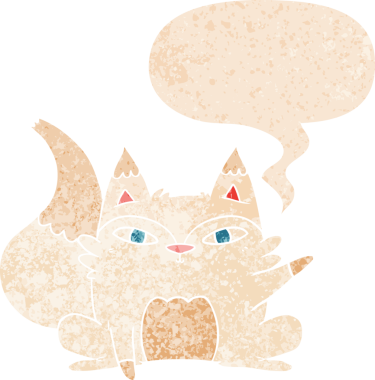 bir insan tarafından çizilmiş grunge sıkıntılı retro desenli konuşma balonu ile kutup tilkisi çizgi filmi