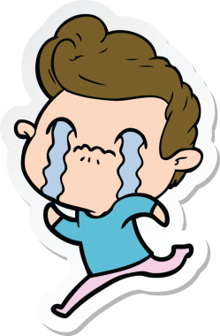 Bir insan tarafından çizilmiş, ağlayan bir çizgi film karakterinin çıkartması.