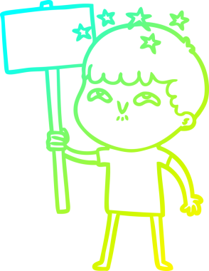 Bir çizgi film karakteri, bir insan tarafından çizilmiş soğuk gradyan çizimi.