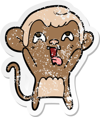 Bir insan tarafından çizilmiş çılgın bir çizgi maymunun sıkıntılı çıkartması.