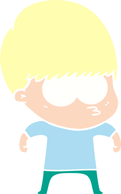 Bir insan tarafından çizilmiş düz renkli çizgi film çocuğu.