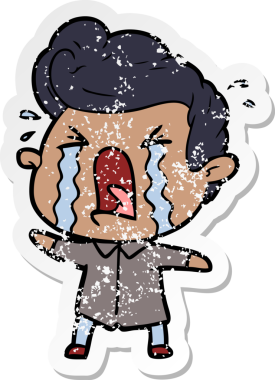 Bir insan tarafından çizilmiş ağlayan bir karikatür çıkartması.