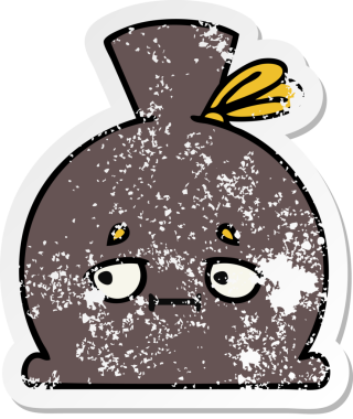 Bir insan tarafından çizilmiş şirin bir karikatür çuvalının sıkıntılı çıkartması.