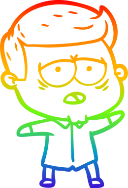 Gökkuşağı gradyan çizgi çizimi bir insan tarafından çizilmiş yorgun bir adam