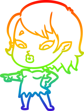 Gökkuşağı gradyan çizgisi. Bir insan tarafından çizilmiş şirin bir vampir kız çizgi filmi.