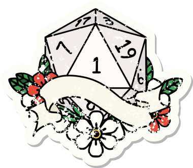 Bir insan tarafından çizilmiş doğal bir d20 zarının grunge çıkartması.