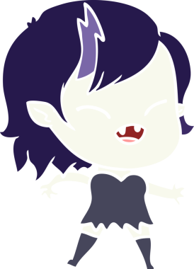 Bir insan tarafından çizilmiş düz renkli çizgi film gülen vampir kız.