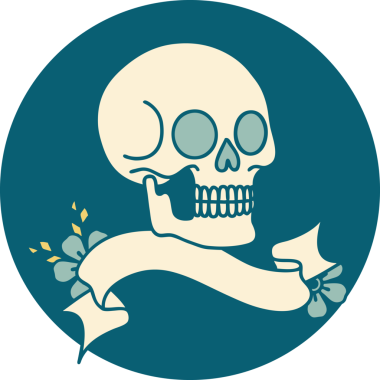 bir insan tarafından çizilmiş bir kafatası pankartıyla dövme biçimi simgesi