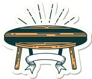 Bir insan tarafından çizilmiş dövme stili ahşap bir masanın çıkartması.