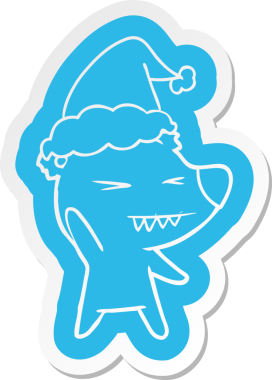 Kızgın kutup ayısı garip çizgi film çıkartması. Bir insan tarafından çizilmiş Noel Baba şapkası.