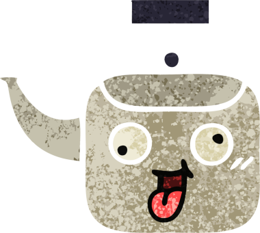 Bir insan tarafından çizilmiş bir çaydanlığın retro çizim tarzı karikatürü