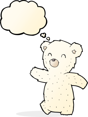 Bir insan tarafından çizilmiş düşünce baloncuklu kutup ayısı çizgi filmi.