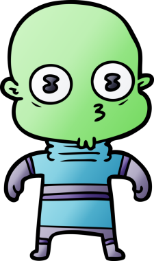 Bir insan tarafından çizilmiş garip kel uzay adamı çizgi filmi.