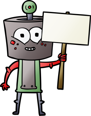 Bir insan tarafından çizilmiş mutlu çizgi film robotu