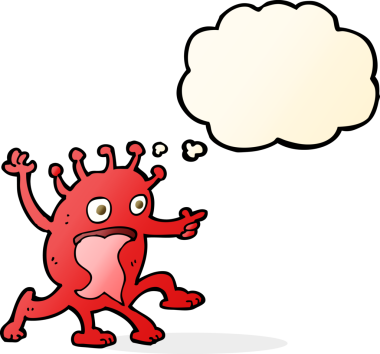 Bir insan tarafından çizilmiş düşünce baloncuğu olan garip bir uzaylı çizgi filmi.