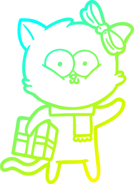 Bir insan tarafından çizilen çizgi film kedisinin soğuk gradyan çizgisi.