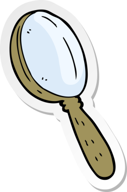 Bir insan tarafından çizilmiş karikatür büyüteç etiketi.