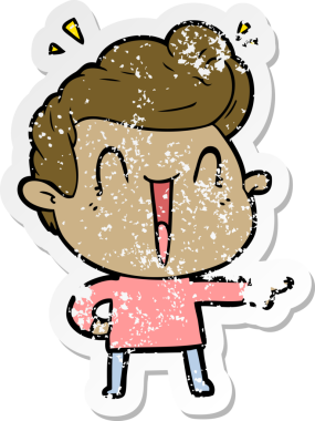 Bir insan tarafından çizilmiş heyecanlı bir karikatür çıkartması.