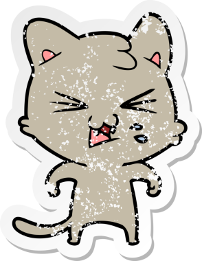 Bir insan tarafından çizilmiş bir karikatür tıslayan kedinin sıkıntılı çıkartması.