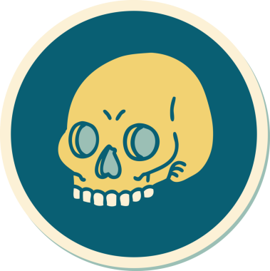 Bir insan tarafından çizilmiş bir kafatasının geleneksel stiliyle dövme çıkartması.