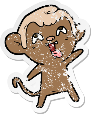 Bir insan tarafından çizilmiş çılgın bir çizgi maymunun sıkıntılı çıkartması.