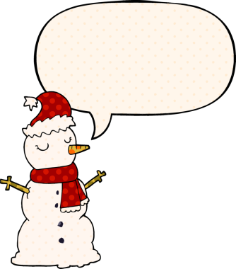 Çizgi roman tarzında konuşan kardan adam bir insan tarafından çizilmiş.