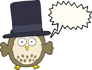 Bir insan tarafından çizilmiş silindir şapkalı bir baykuş.