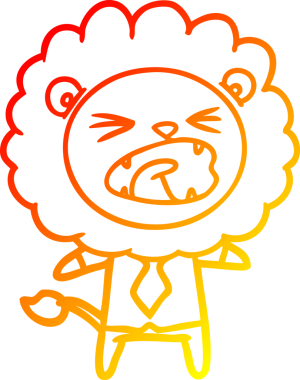 Bir insan tarafından çizilmiş iş kıyafetleri içinde çizgi film aslanı çizimi.