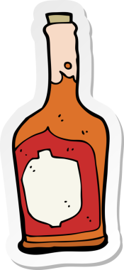 Bir insan tarafından çizilmiş bir şişe romun çıkartması.