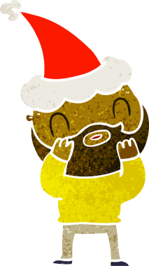 Bir insan tarafından çizilmiş Noel Baba şapkası giyen sakallı bir adamın el çizimi karikatürü.