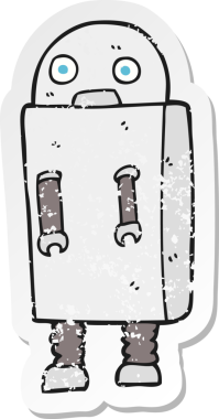 Bir insan tarafından çizilmiş karikatür robotunun gerilmiş yapıştırması.